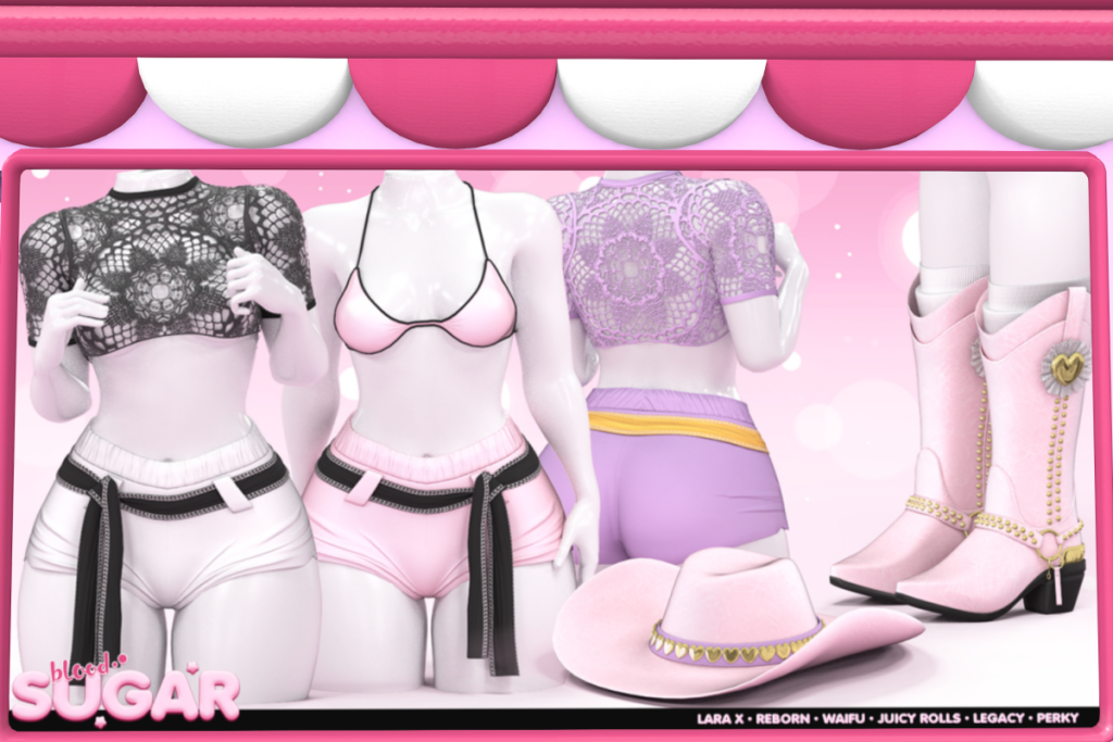 Tay Top, Bra, Shorts &amp; Boots - Legacy/MaitreyaX/Reborn/+mods, L$499 each/L$1099-L$2299 each FP/L$5499 MP