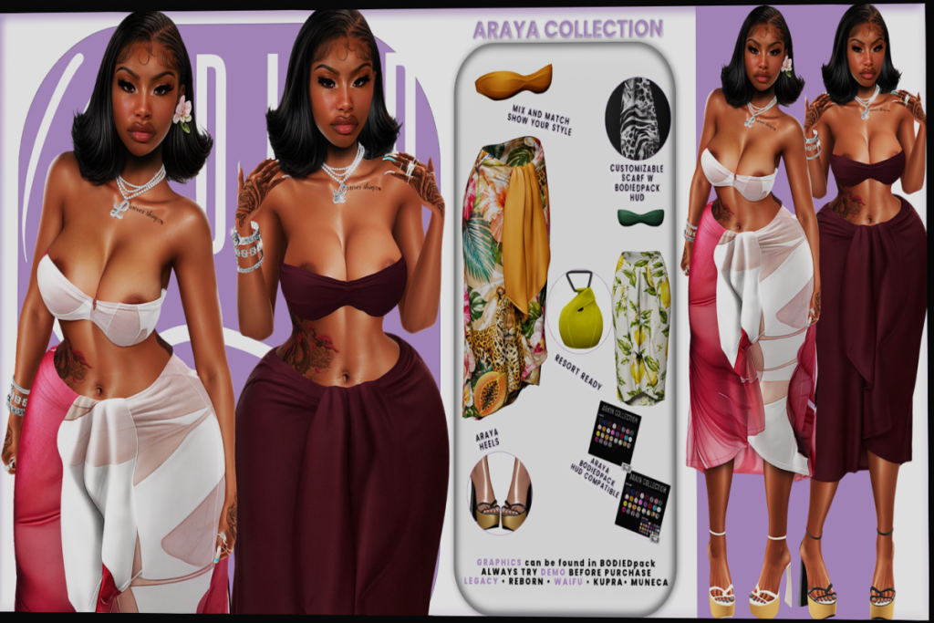 Araya Shirt Skirt and Heels, Legacy/Inithium/Reborn/Yentements/+mods, L$222 each/L$444-L$888 FP