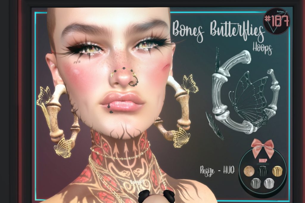 Bones and Butterflies Hoops, L$259