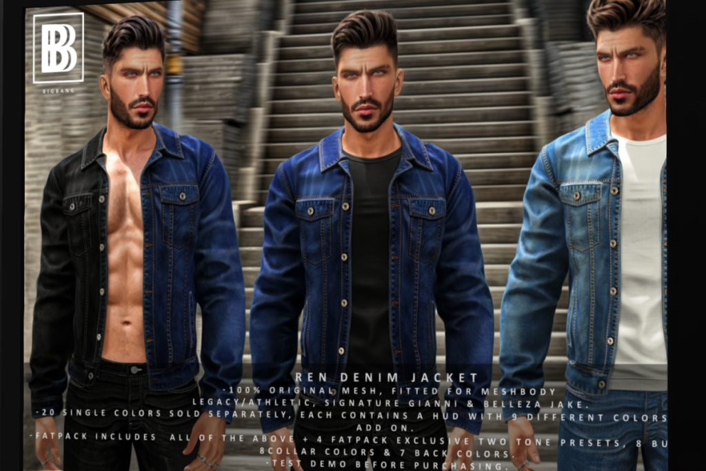 Ren Denium Jacket - Gianni/Jake/Legacy Athletic, L$350 each/ L$1999 FP