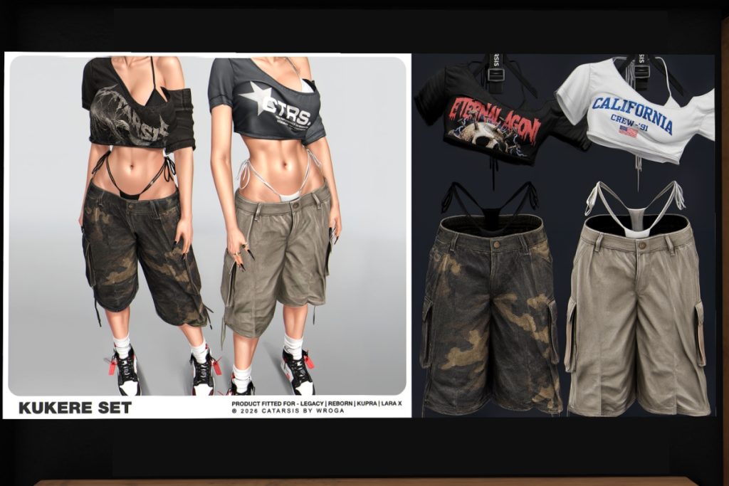 Kukere Top, Shorts and Full Set - Inithium/Legacy/MaitreyaX/Reborn, L$250-L$499 each/L$1799-L$1899 each FP