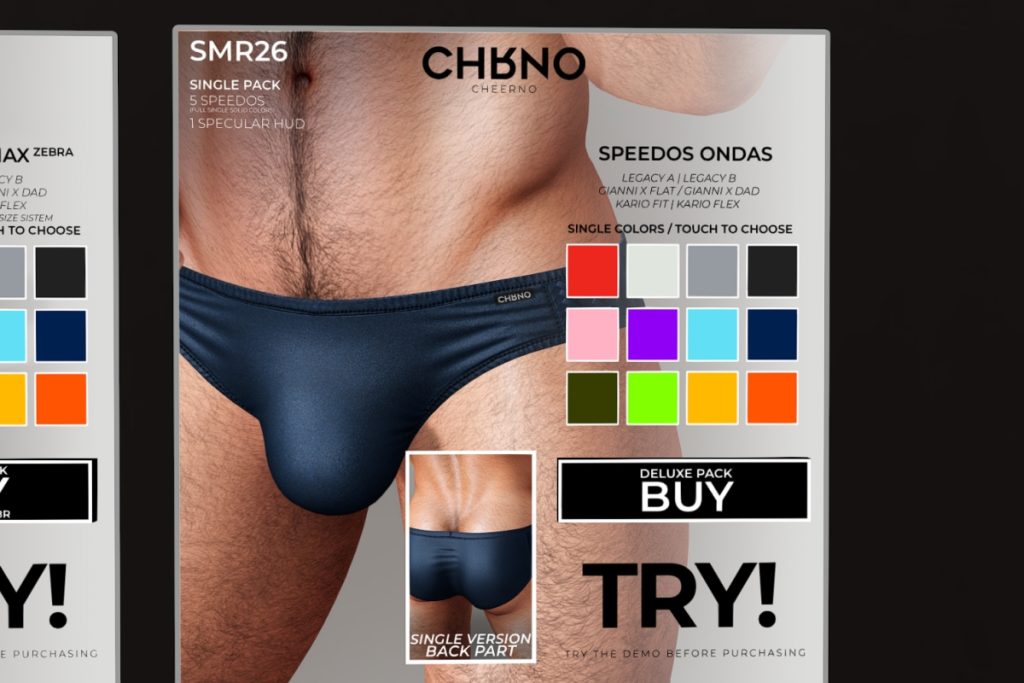 Speedos Ondas - Gianni/Kario/Legacy/+mods, L$225 each/L$1975 FP