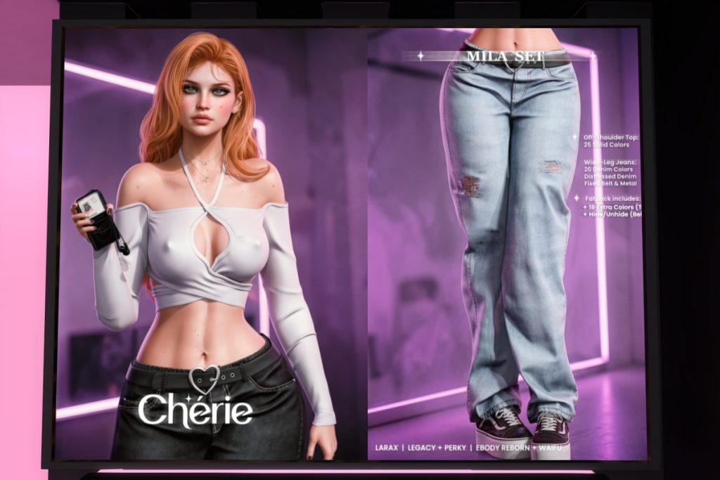Mila Shirt and Wide-Leg Jeans - Legacy/MaitreyaX/Reborn/+mods, L$299 each/L$1299 each FP