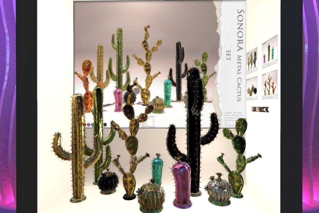 Sonora Metal Cactus Set, L$430 each/L$1500 FP