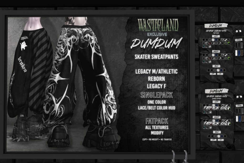 Skater Sweatpants - Legacy F+M/Reborn/+mods, L$399 each/L$1699 FP