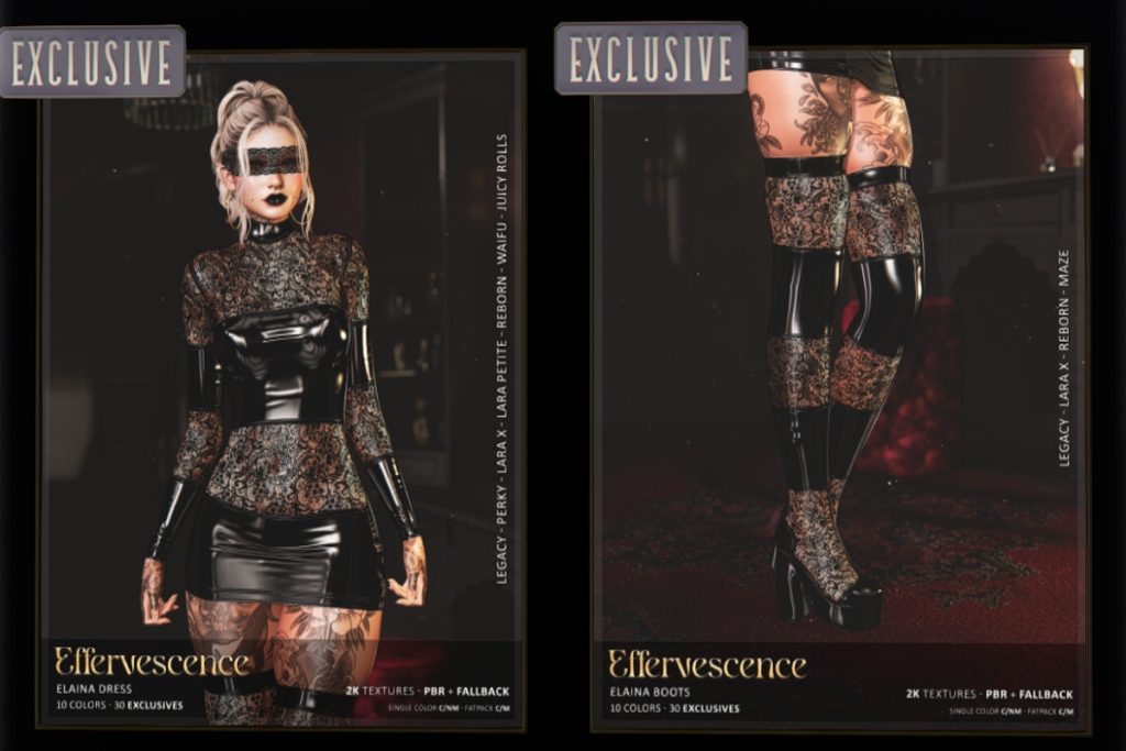Elaina Dres - Legacy/MaitreyaX/Reborn/+mods, L$349 each/L$1749 FP | Elaina Boots - Legacy/MaitreyaX/Reborn/+mods, L$249 each/L$999 FP