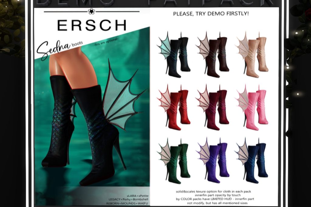 Sedna Boots - Legacy/MaitreyaX/Reborn/+mods, L$249 each/L$999 FP