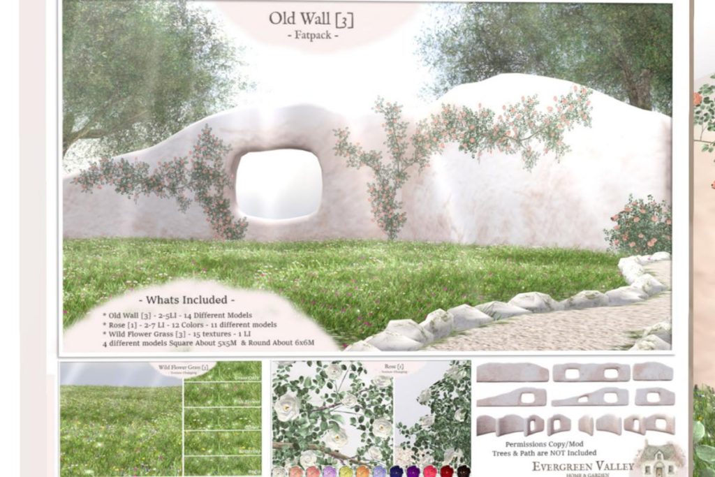Old Wall, L$299-L$899 each/L$2199 FP