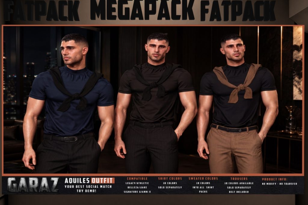 Aquiles Shirt and Trousers - GianniX/Jake/Legacy/+mods, L$280 each/L$1300 each FP/L$2250 MP