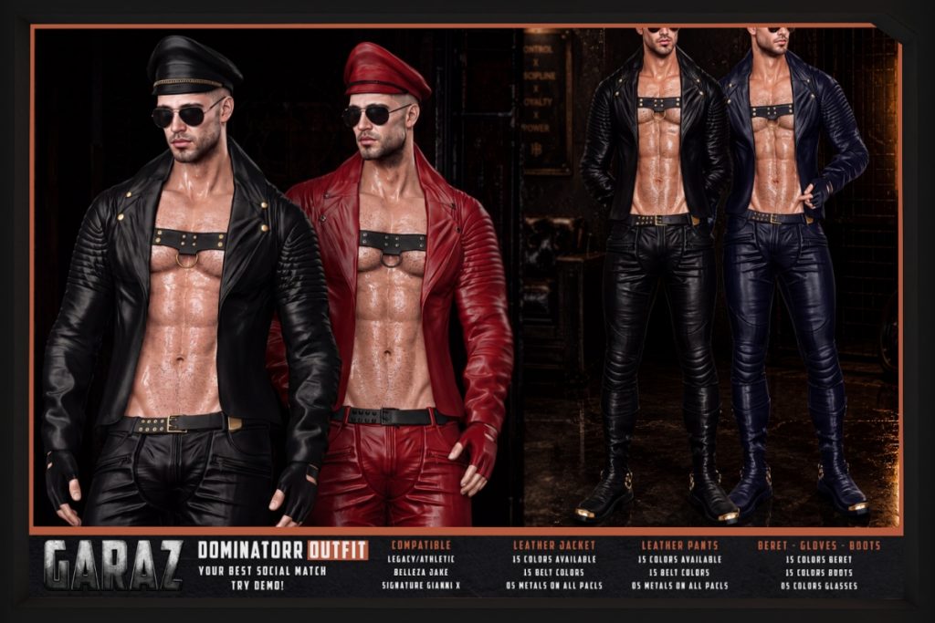 Dominator Outfit - GianniX/Jake/Legacy/+mods, L$290 each/L$1850 each FP/L$3800 MP