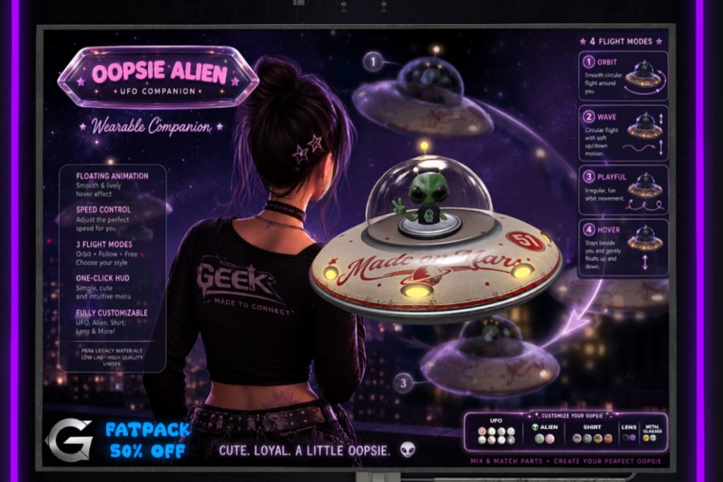 Oopsie Alien Wearable Companion, L$399 each/L$1599 FP