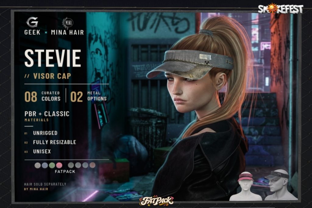 Stevie Visor Cap &amp; Hair Tie, L$99-L$350 each/L$599 FP