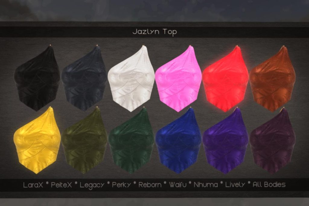 Jazlyn Top - Legacy/MaitreyaX/Nhumana/Reborn/+mods, L$600 each/L$1600 FP