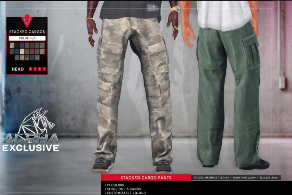Stacked Cargo Pants - Gianni/Jake/Legacy, L$249 each/L$1000 FP