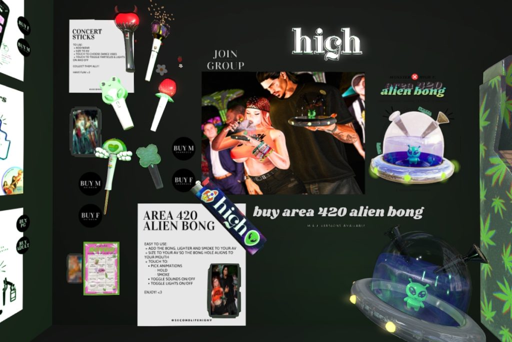 Concert Sticks, L$499 each | Area 420 Alien Bong, L$399