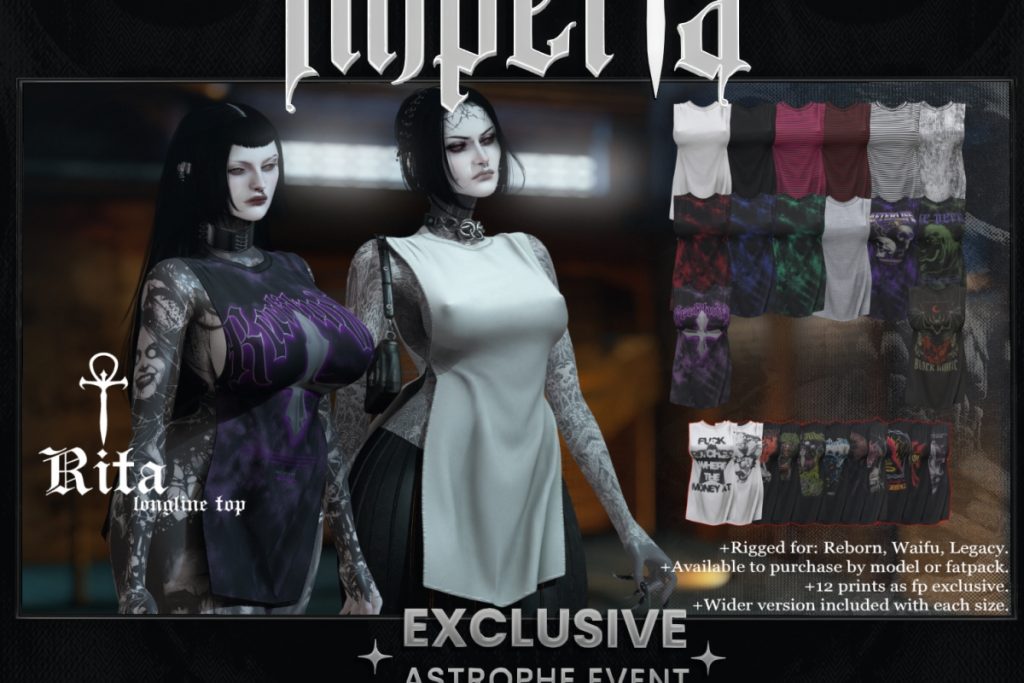 Rita Longline Top - Legacy/Reborn/+mods, L$300 each/L$1560 FP