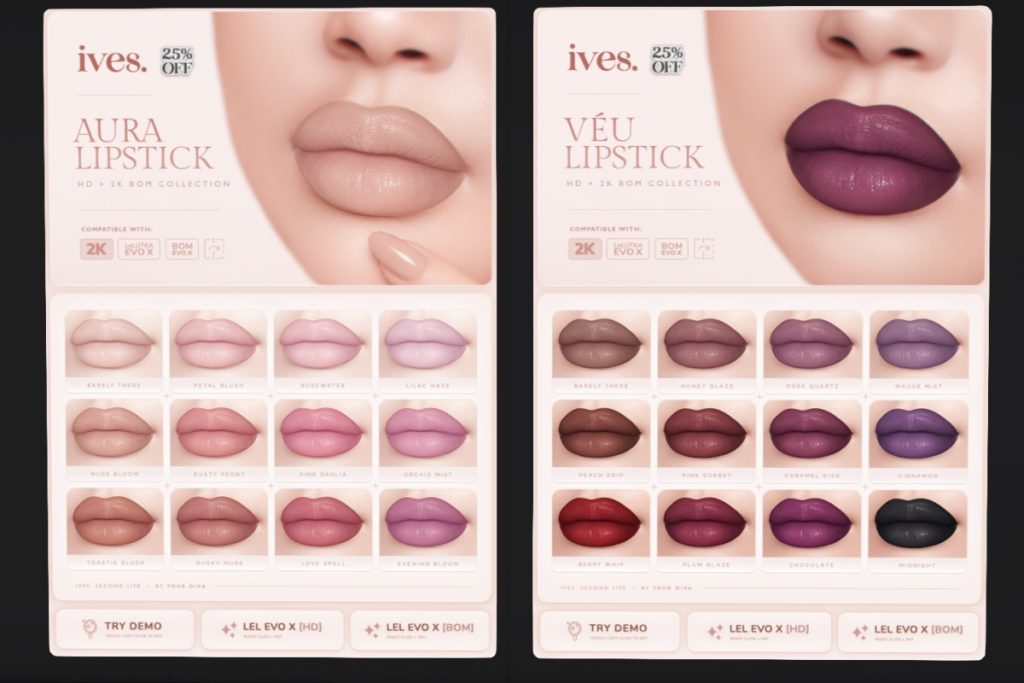 Aura Lipstick - EvoX, L$225 | Veu Lipstick - EvoX, L$225