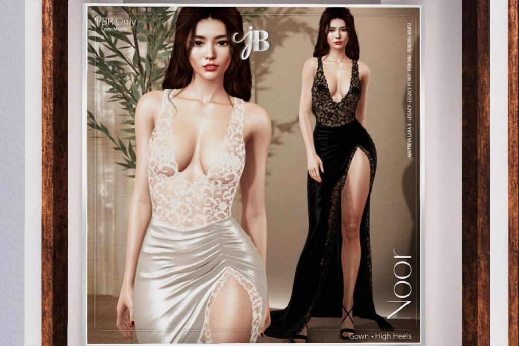 Noor Gown and High Heels - Legacy/MaitreyaX/Reborn/+mods, L$450-L$600 each/L$900-L$2400 each FP