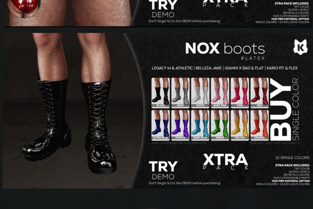 Nox Boots - Gianni/Jake/Legacy/+mods, L$279 each/L$2009 FP