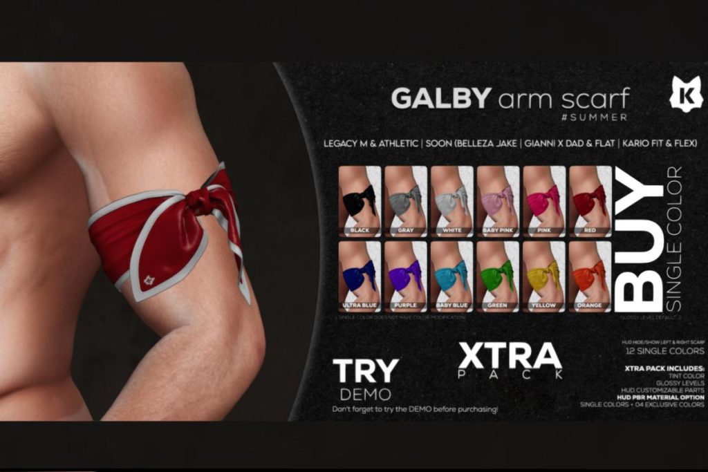 Galby Arm Scarf - GianniX/Jake/Kario Fit + Flex/Legacy/+mods, L$229 each/L$1484 FP