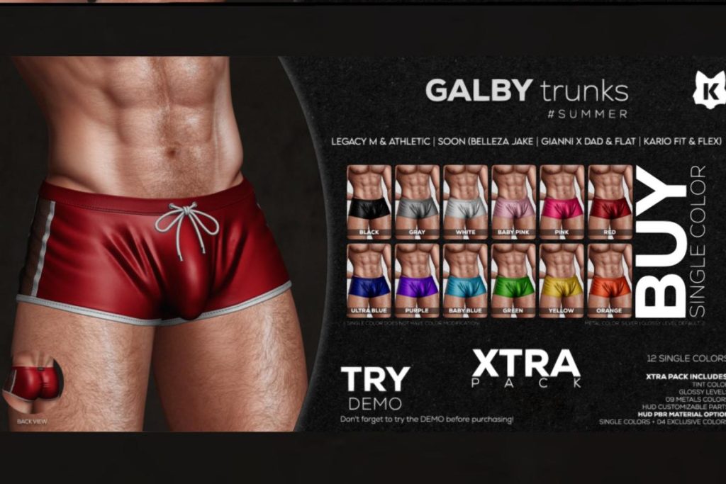 Galby Trunks - GianniX/Jake/Kario Fit + Flex/Legacy/+mods, L$269 each/L$1969 FP