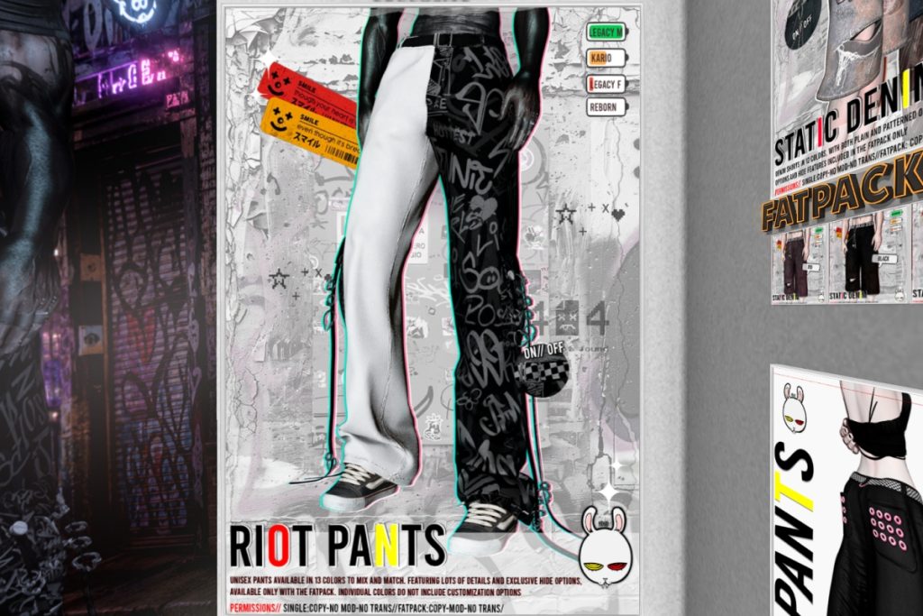 Riot Pants - Jake/Kario/Legacy M+F/Reborn/+mods, L$350 each/L$1300 FP