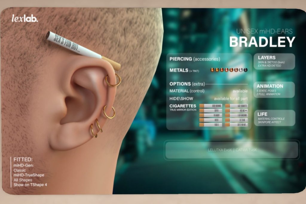 Bradley Unisex miHD Ears - LEX miHD Ears, L$349-L$449
