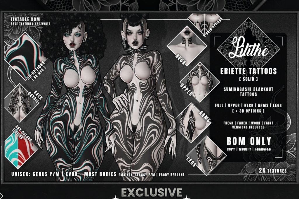 Eriette Tattoo Solid - BOM, L$275