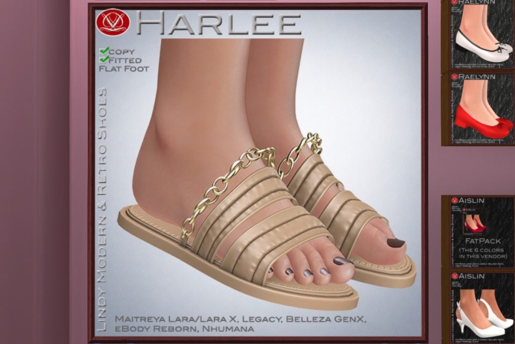 Harlee Sandals - GenX/Legacy/Maitreya/Nhumana/Reborn/+mods, L$169 each/L$507 FP