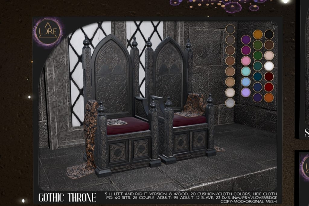 Gothic Throne, L$750 PG/L$1950 Adult