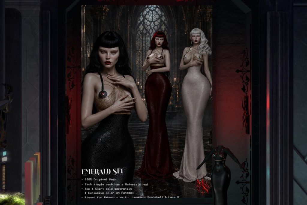 Emerald Top &amp; Skirt - Legacy/MaitreyaX/Reborn/+mods, L$275-L$300 each/L$1750-L$1850 each FP