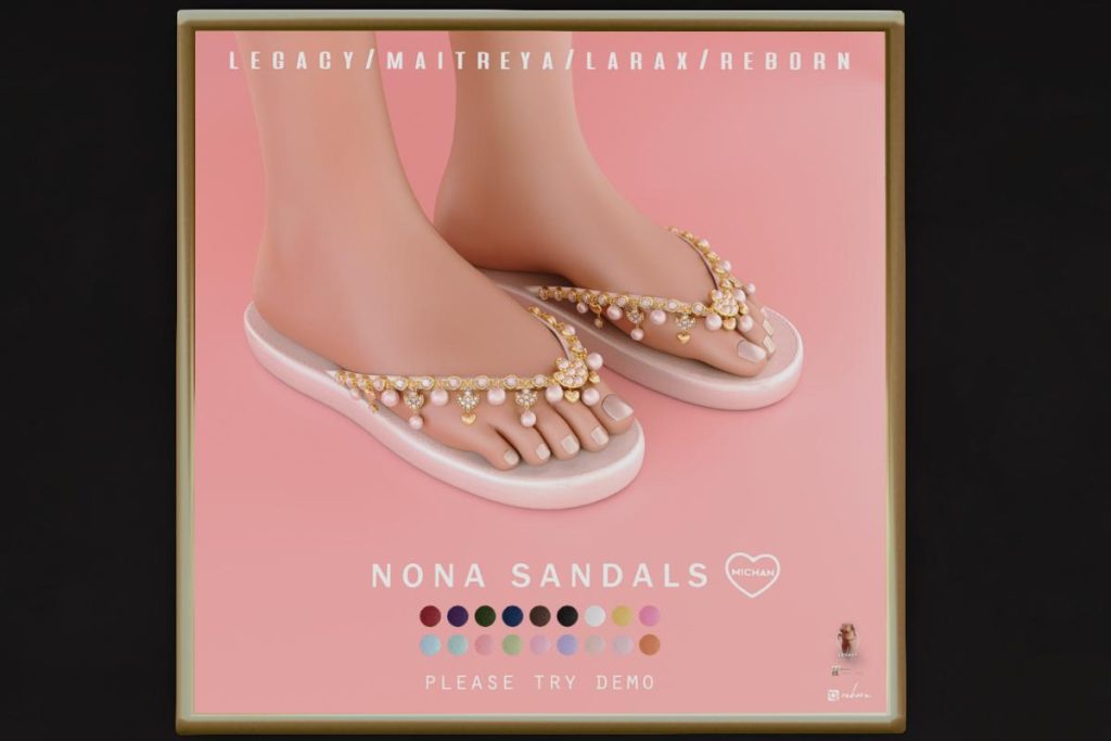 Nona Sandals - Legacy/MaitreyaX/Reborn/+mods, L$325 each/L$599 FP