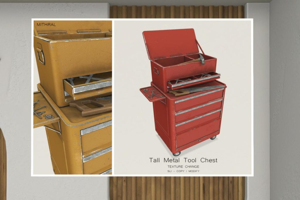 Tall Metal Tool Chest, L$199 each/L$379 FP