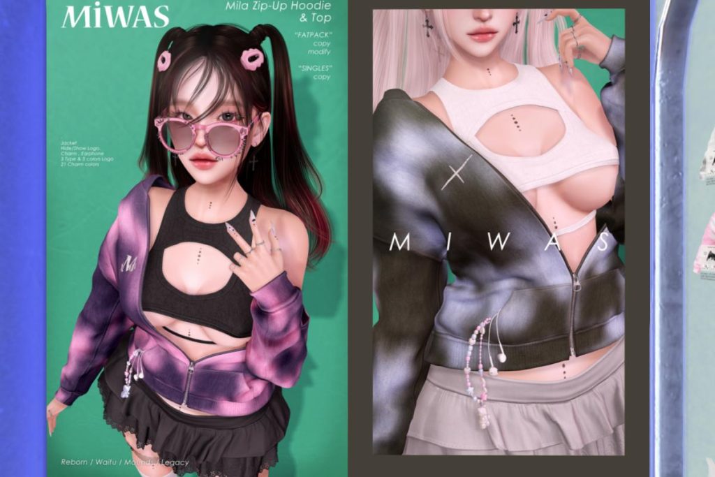 Mila Zip up Hoodie &amp; Top - Legacy/Reborn/+mods, L$180-L$320 each/L$699-L$1299 each FP