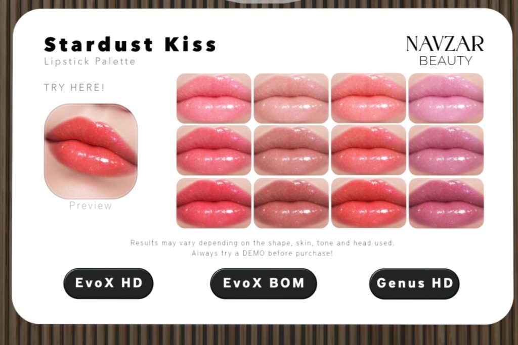Stardust Kiss Lipstick - Genus/EvoX, L$300 each