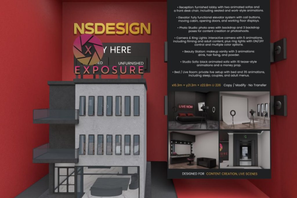 Exposure Studios, L$599-L$899 each