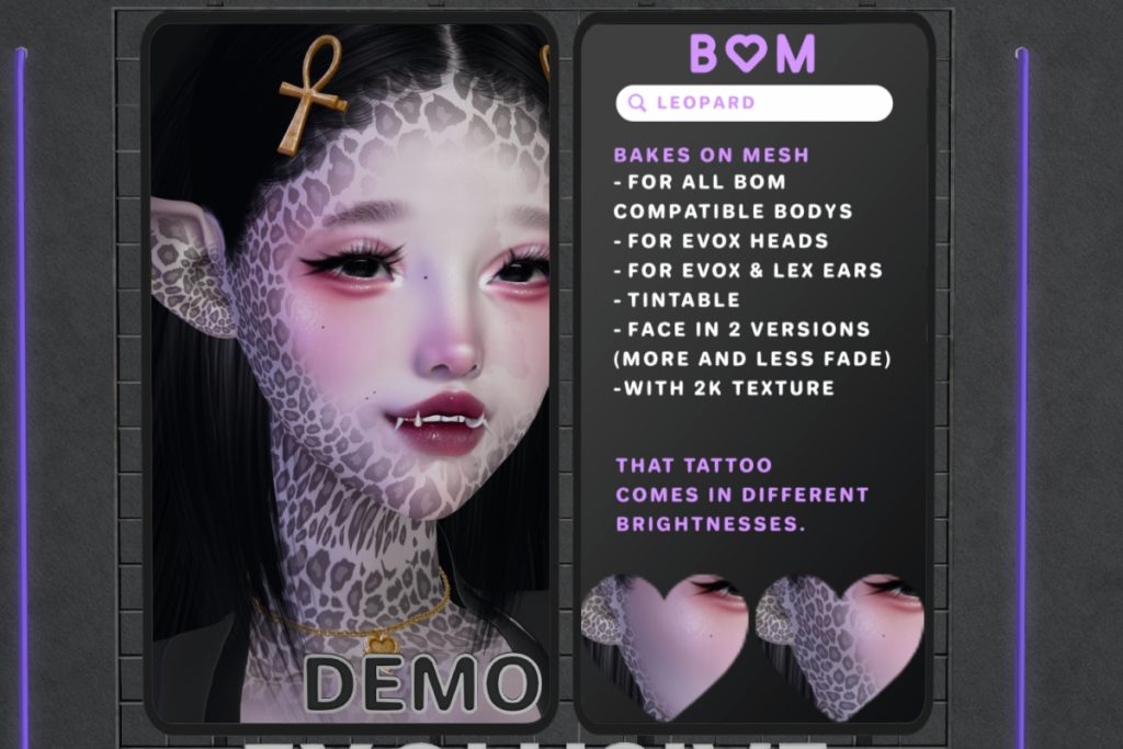 Leopard Face and Neck Tattoo - BOM/EvoX, L$299