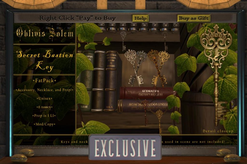 Secret Bastion Key, L$330 each/L$660 FP