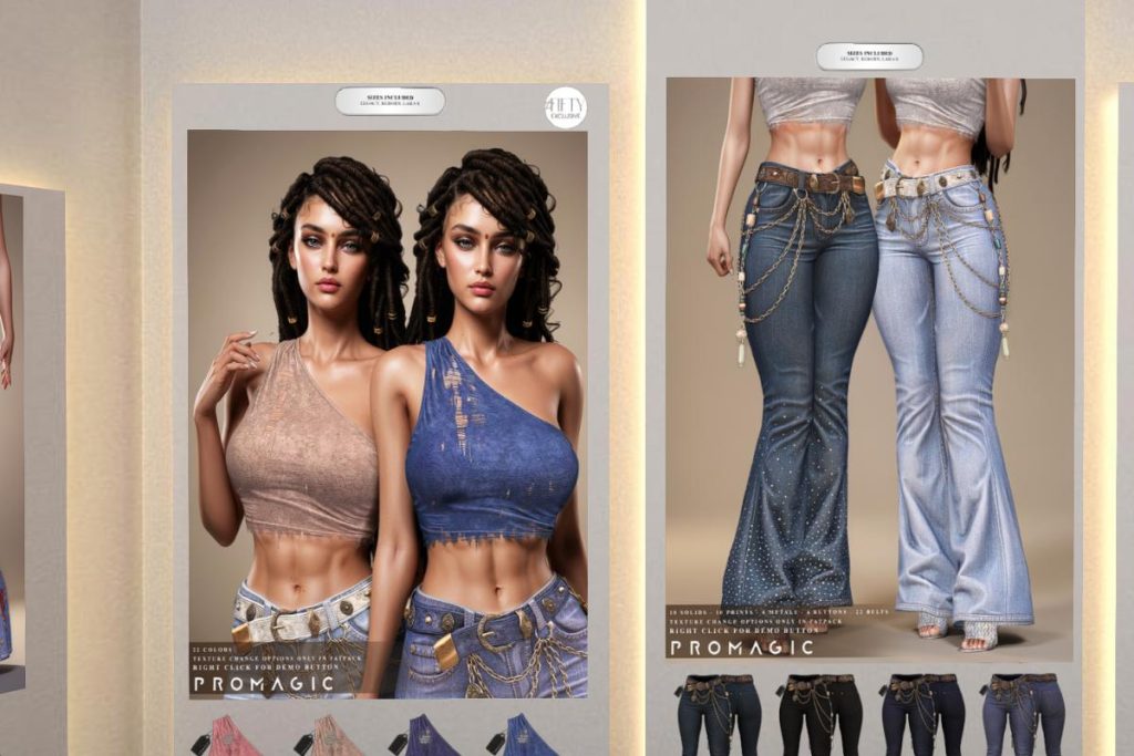 Chitra Top - Legacy/MaitreyaX/Reborn, L$333 each/L$1444 FP | Chitra Jeans - Legacy/MaitreyaX/Reborn, L$377 each/L$2222 FP