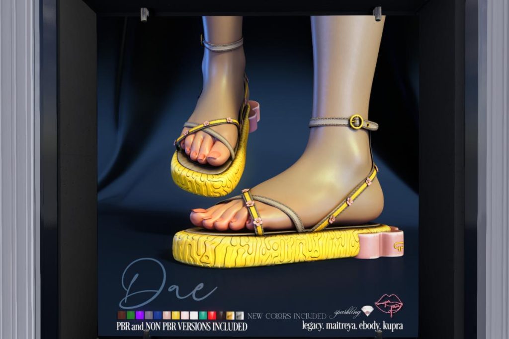 Dae Sandals - Inithium/Legacy/Maitreya/Reborn, L$499 FP