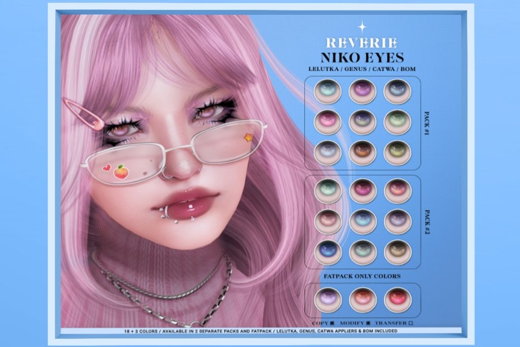 Niko Eyes - BOM/Catwa/EvoX/Genus, L$299 each/L$500 FP