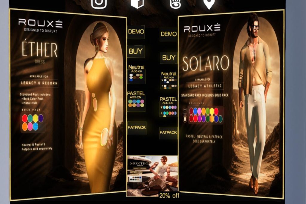 Ether Dress - Legacy/Reborn, L$349-L$699 each/L$1200 FP | Solar Outfit - Legacy/+mods, L$349-L$699 each/L$1200 FP