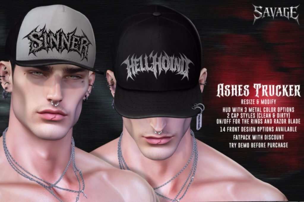 Ashes Trucker Hat, L$250 each/L$2500 FP
