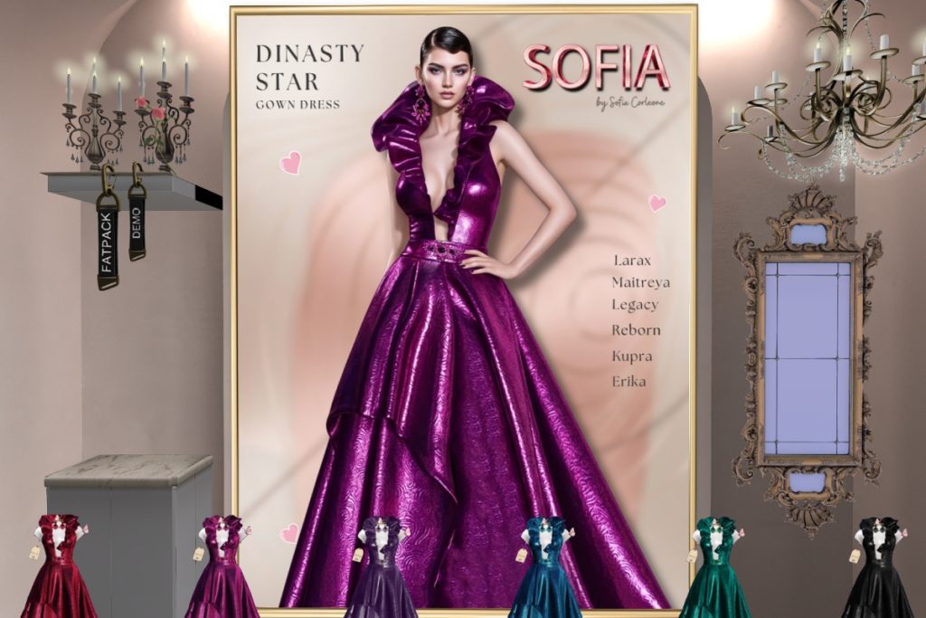 Dinasty Star Gown - Erika/Inithium/Legacy/Maitreya/Reborn/+mods, L$325 each/L$1150 FP