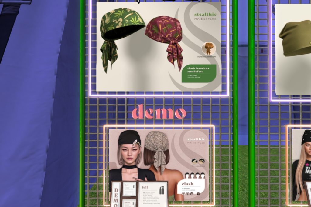Clash Bandana, L$199 | Clash Hair, L$199-L$399 each/L$598 FP