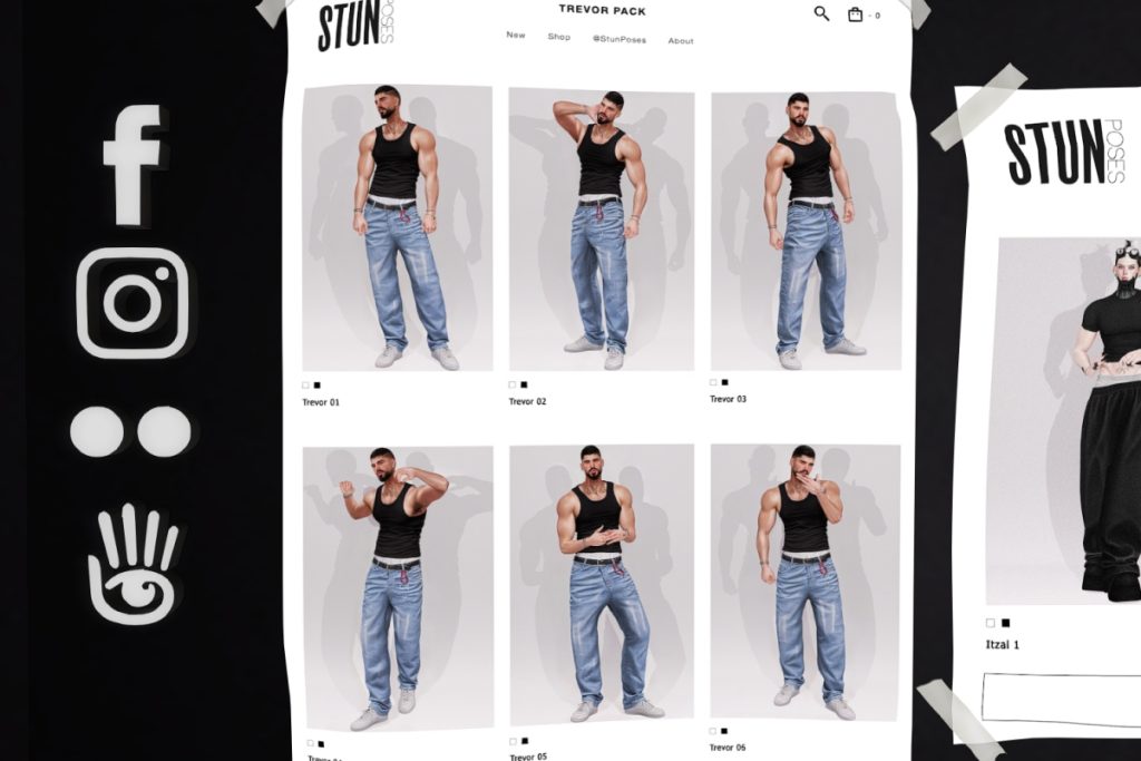 Trevor Poses, L$60 each,  L$200 FP