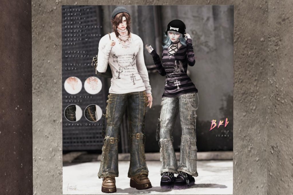 BRB Top and Jeans - Jake/Legacy F+M/MaitreyaX/Reborn/+mods, L$250-L$275 each/L$1000-L$1125 each FP