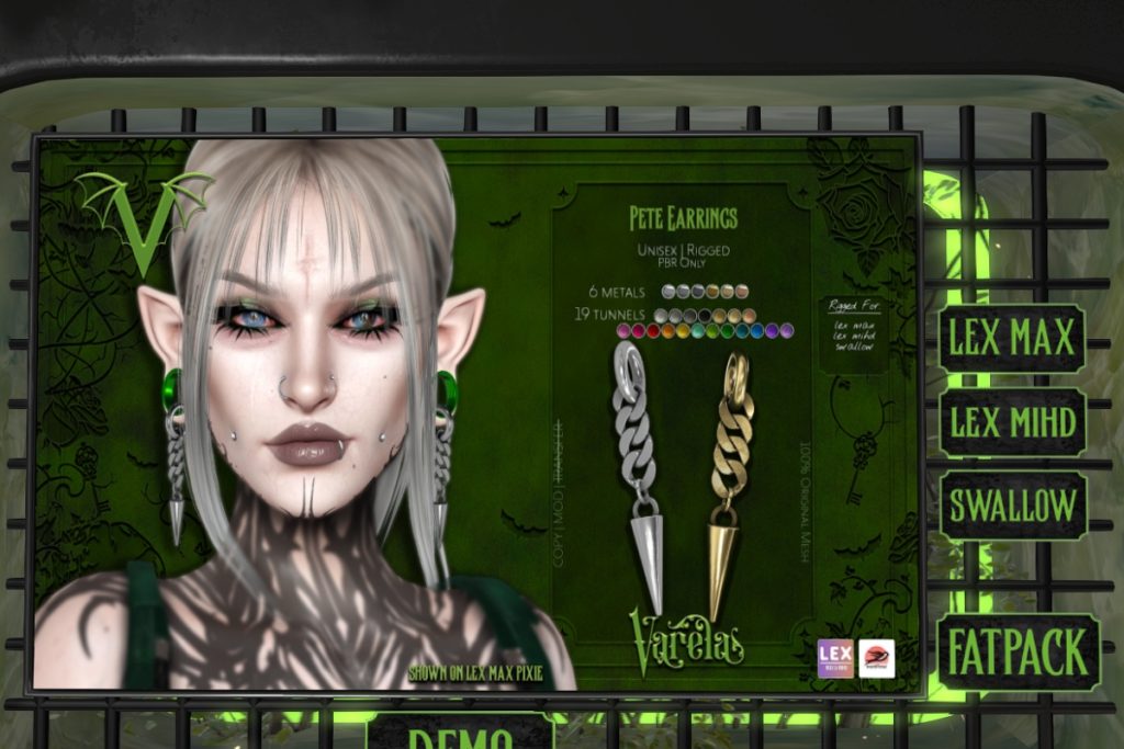 Pete Earrings - Lex MAX Ears/Lex MiHD Ears/Swallow Ears, L$499 each/L$999 FP