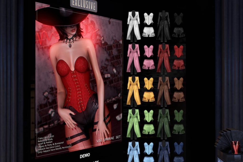 Umbrae Corset, Pants, &amp; Coat - Legacy/MaitreyaX/Reborn/+mods, L$180-L$275 each/L$650-L$1234 each FP