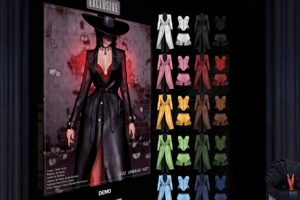 Umbrae Corset, Pants, &amp; Coat - Legacy/MaitreyaX/Reborn/+mods, L$180-L$275 each/L$650-L$1234 each FP